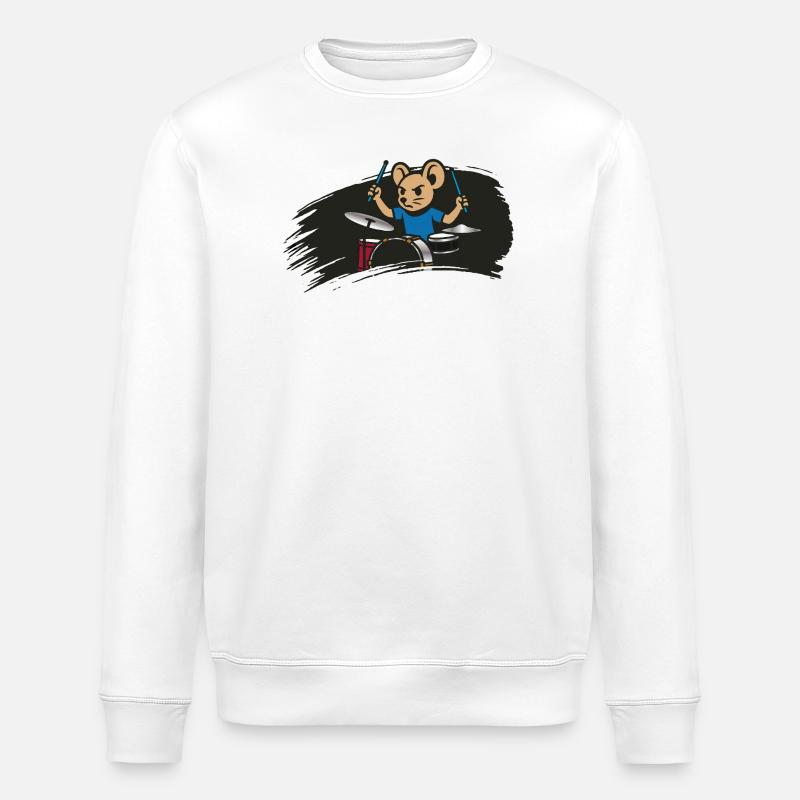 Drumming Mouse in Comic Style - Stanley/Stella ROLLER Unisex Organic Sweatshirt - white
