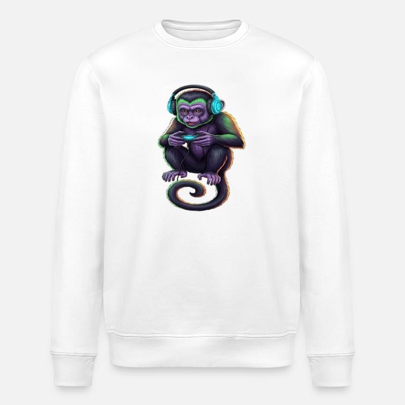 Monkey Gaming Animal Video Games Funny Monkey - Stanley/Stella ROLLER Unisex Organic Sweatshirt - white