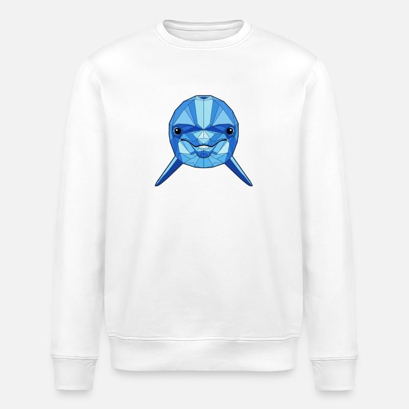 Geometrischer Blauer Delfin - Stanley/Stella Unisex Bio-Sweatshirt ROLLER - Weiß