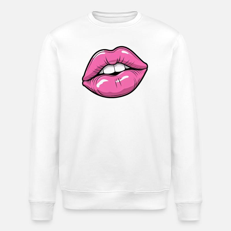 Pop Art Lips in Pink Glow - Stanley/Stella ROLLER Unisex Organic Sweatshirt - white