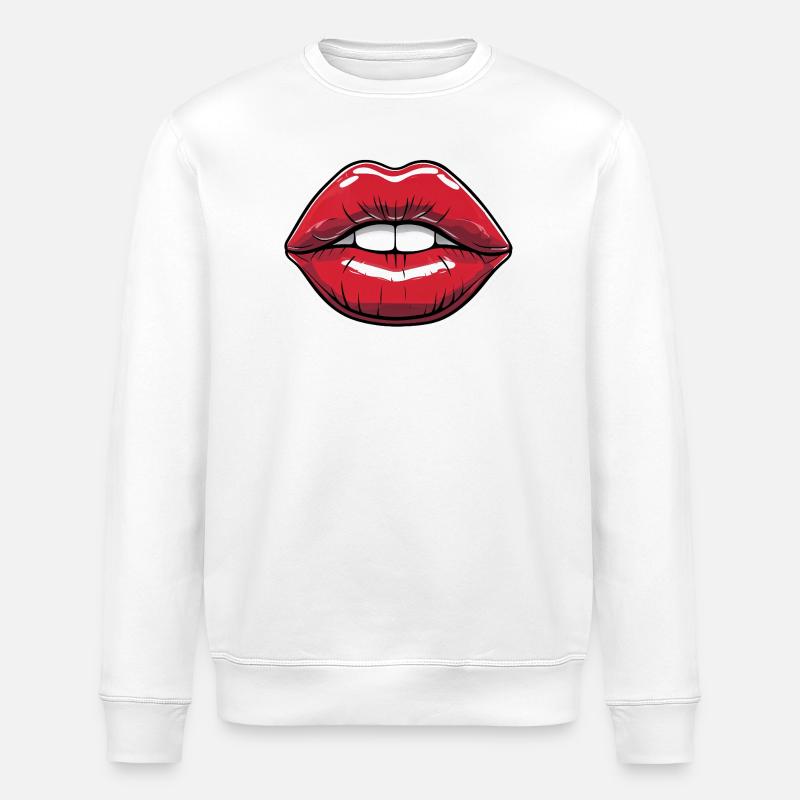 Kissable Lips Comic Style Lip Red - Stanley/Stella ROLLER Unisex Organic Sweatshirt - white