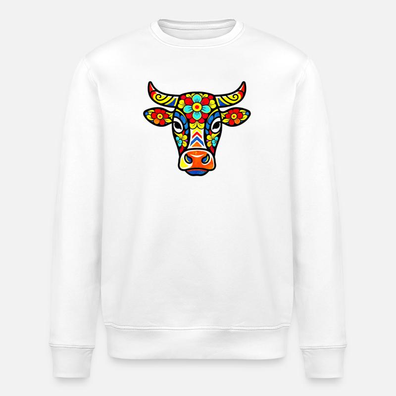 Kuhkopf bunte Blumen - Stanley/Stella Unisex Bio-Sweatshirt ROLLER - Weiß