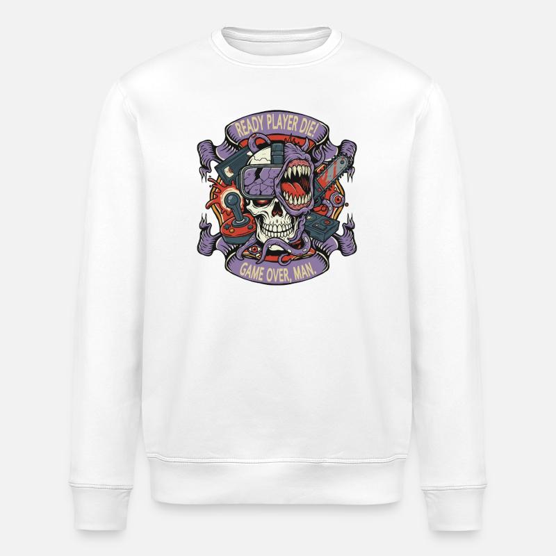 Ready Player Die Schädel - Stanley/Stella Unisex Bio-Sweatshirt ROLLER - Weiß