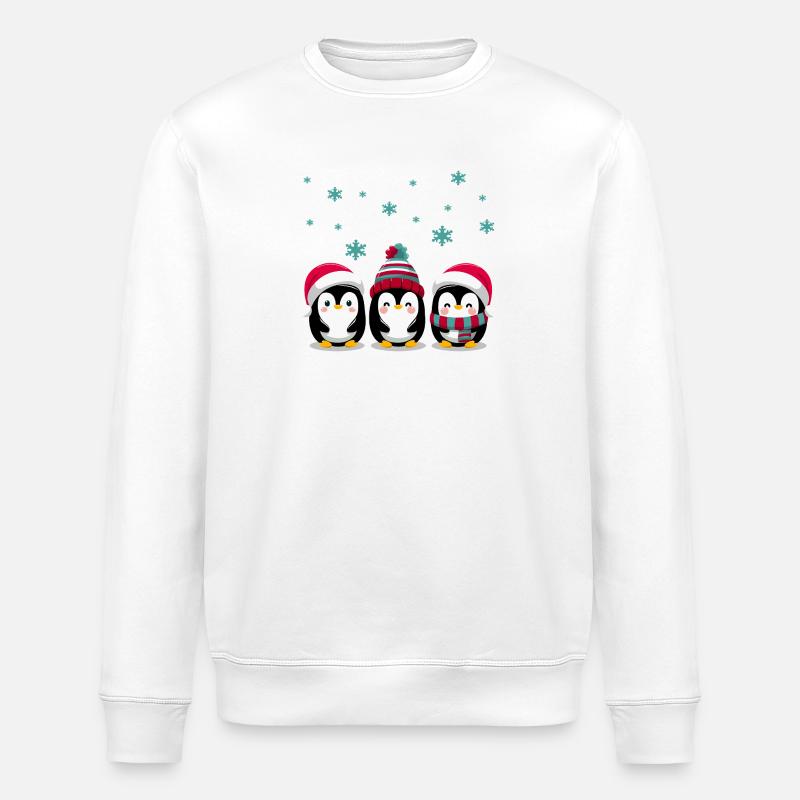 Drei Pinguine mit Weihnachtsmützen - Stanley/Stella Unisex Bio-Sweatshirt ROLLER - Weiß