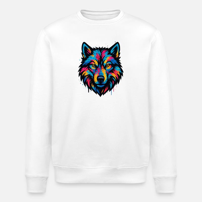 Art de tête de loup néon - Sweat bio ROLLER Stanley/Stella Unisexe - blanc