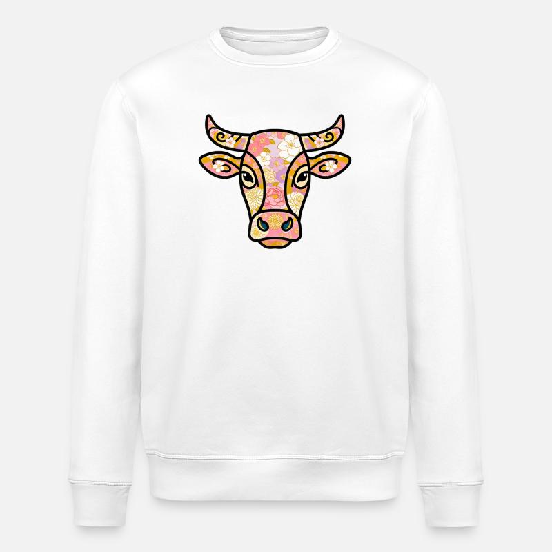 Böhmische pastellfarbene Blumenkuh - Stanley/Stella Unisex Bio-Sweatshirt ROLLER - Weiß