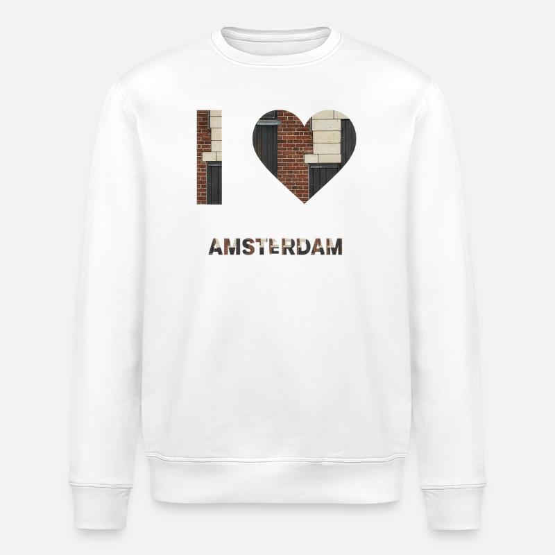 Amsterdam Brick Heart Emblem Tee - Stanley/Stella ROLLER Unisex Organic Sweatshirt - white