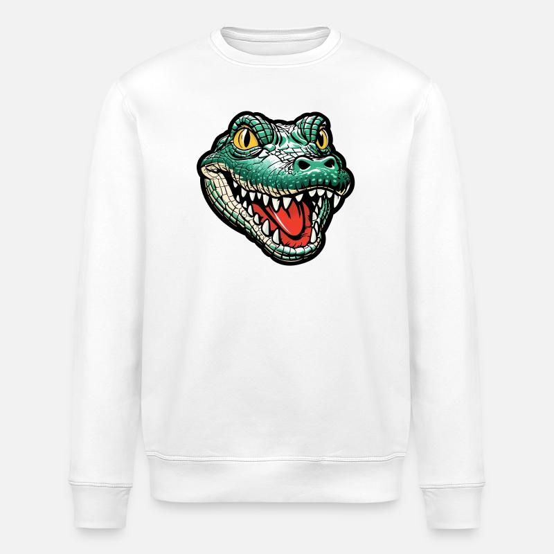Grinning Crocodile Head - Stanley/Stella ROLLER Unisex Organic Sweatshirt - white