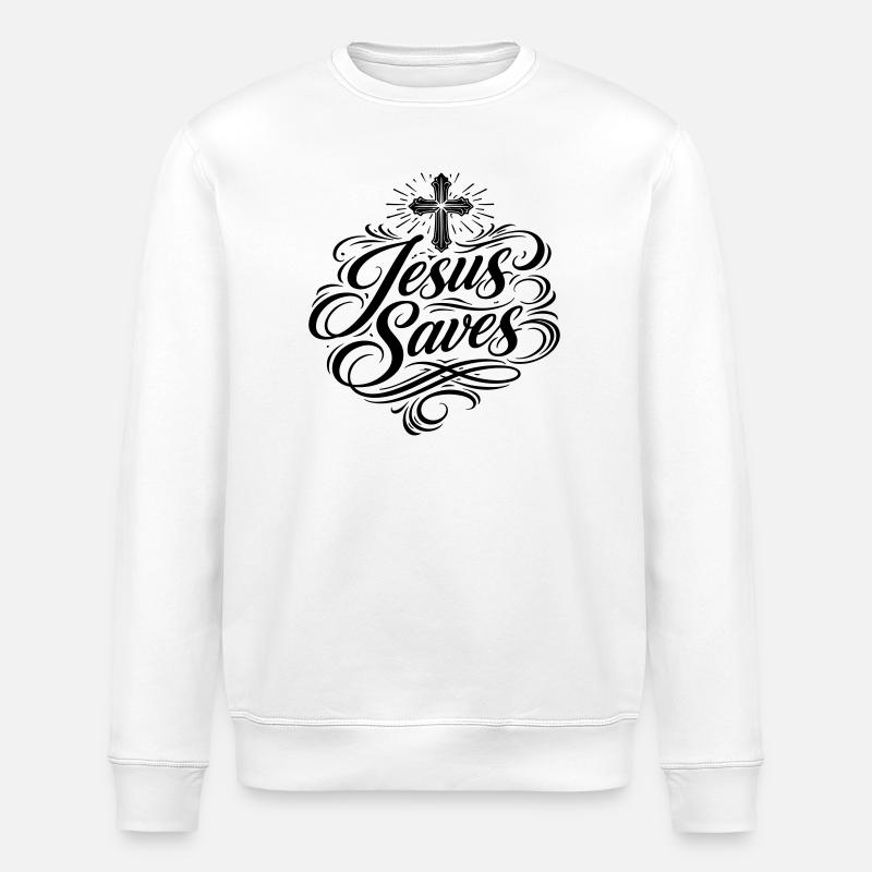 Jesus Saves Christlicher Spruch - Stanley/Stella Unisex Bio-Sweatshirt ROLLER - Weiß