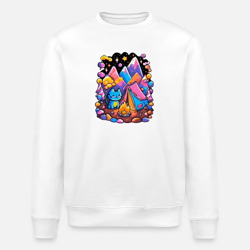 Leuchtende Berge Katze Campingzauber - Stanley/Stella Unisex Bio-Sweatshirt ROLLER - Weiß