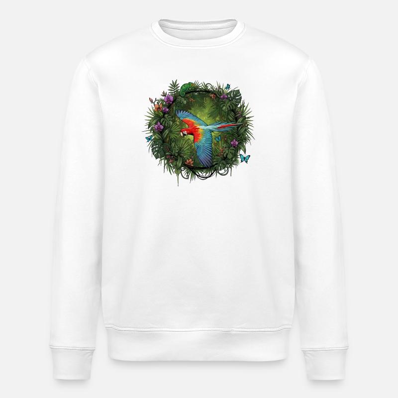 Bunter Papagei im Dschungelkreis - Stanley/Stella Unisex Bio-Sweatshirt ROLLER - Weiß