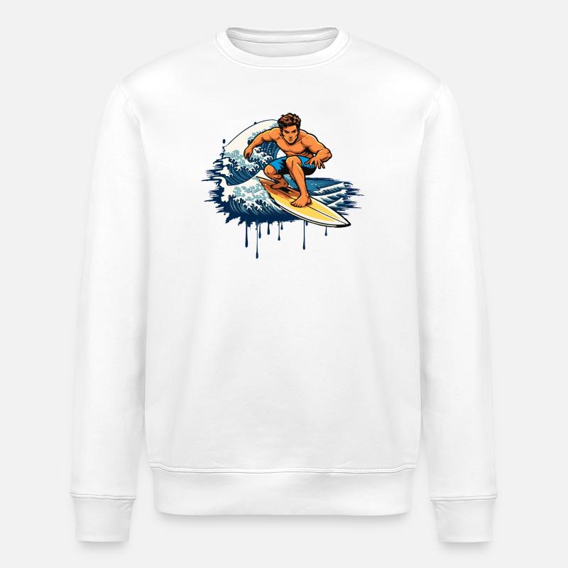 Dynamic graffiti illustration of a surfer - Stanley/Stella ROLLER Unisex Organic Sweatshirt - white