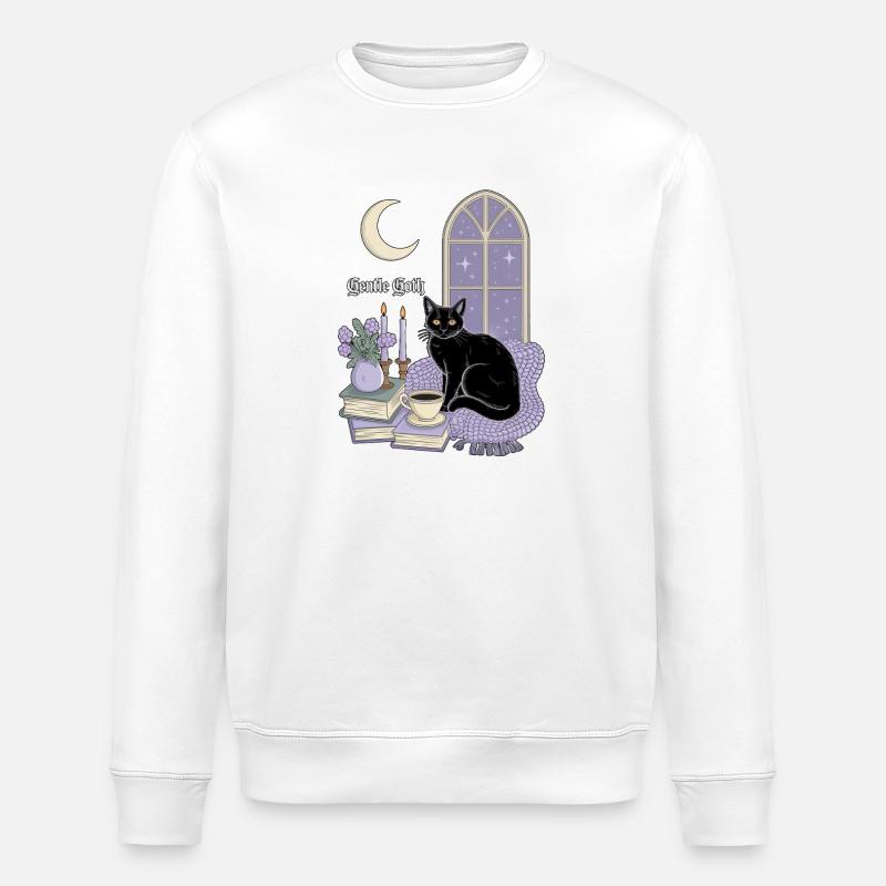 Gentle Goth Cozy Goth Cat - Stanley/Stella ROLLER Unisex Organic Sweatshirt - white