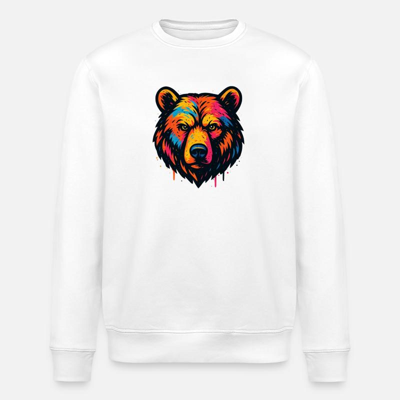 Bunter Bärenkopf Kunstdruck - Stanley/Stella Unisex Bio-Sweatshirt ROLLER - Weiß