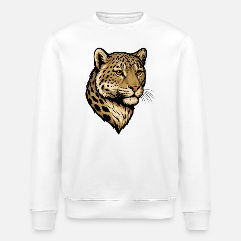Leopard Head Illustration - Stanley/Stella ROLLER Unisex Organic Sweatshirt - white