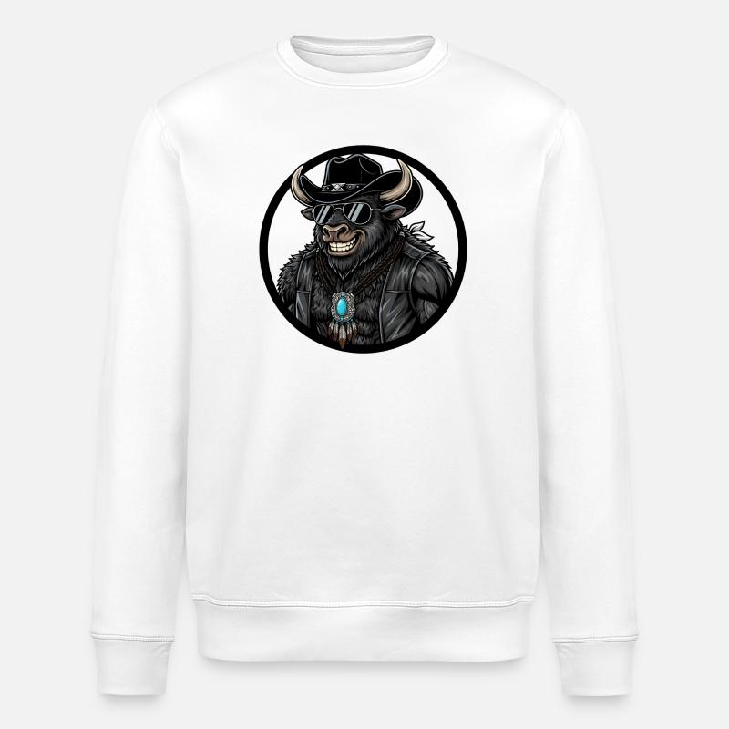 Western-Bull Cowboy-Stier mit Turquoise - Stanley/Stella Unisex Bio-Sweatshirt ROLLER - Weiß