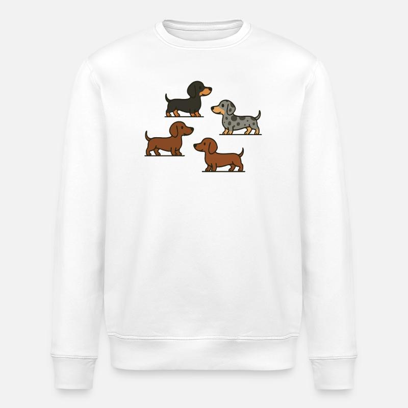 Dachshund Quartet: Spotted & Solid - Stanley/Stella ROLLER Unisex Organic Sweatshirt - white