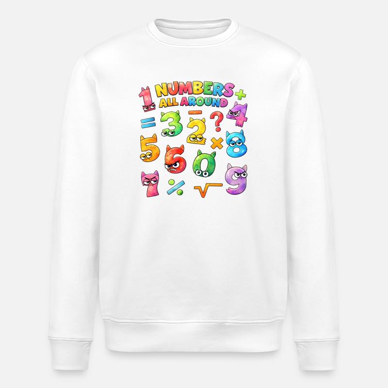 Rainbow Math Faces & Numbers - Stanley/Stella Unisex Bio-Sweatshirt ROLLER - Weiß