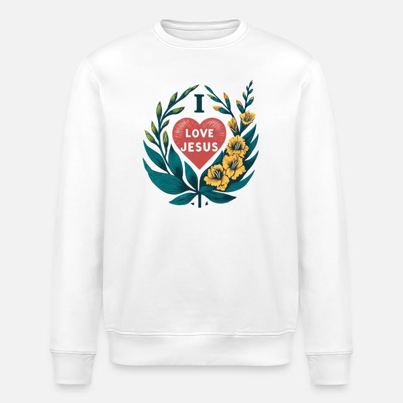 Liebe Jesus Herz Blumenkranz - Stanley/Stella Unisex Bio-Sweatshirt ROLLER - Weiß