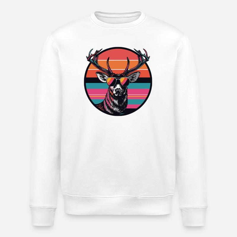 Cerf avec lunettes de soleil - Sweat bio ROLLER Stanley/Stella Unisexe - blanc