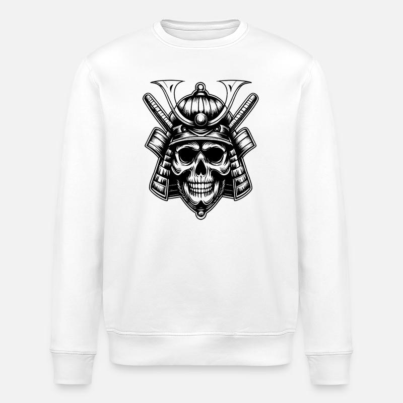 Skull Samurai Warrior Emblem - Stanley/Stella ROLLER Unisex Organic Sweatshirt - white