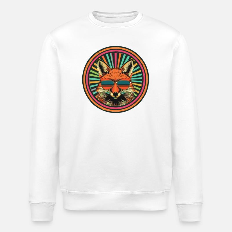 Retro Fox with Sunglasses - Stanley/Stella ROLLER Unisex Organic Sweatshirt - white