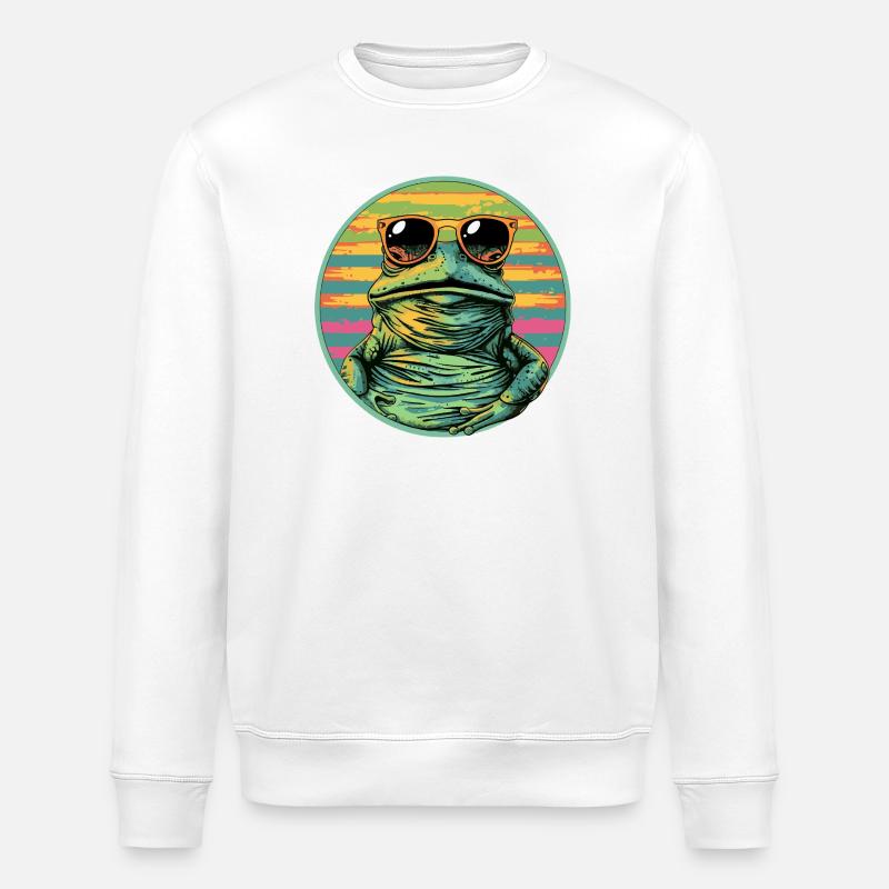Frosch mit Retro Sonnenbrille - Stanley/Stella Unisex Bio-Sweatshirt ROLLER - Weiß