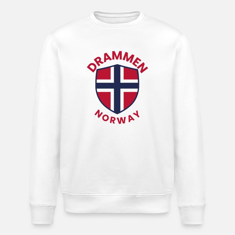 Drammen Norway Shield Emblem - Stanley/Stella ROLLER Unisex Organic Sweatshirt - white
