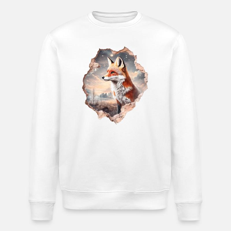 Fuchs und Sternenhimmel - Stanley/Stella Unisex Bio-Sweatshirt ROLLER - Weiß