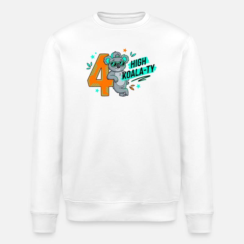 High Koala-Ty 4th Birthday - Stanley/Stella ROLLER Unisex Organic Sweatshirt - white