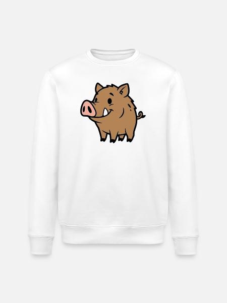 Süßes Wildschwein Comic Glücksbringer - Stanley/Stella Unisex Bio-Sweatshirt ROLLER - Weiß