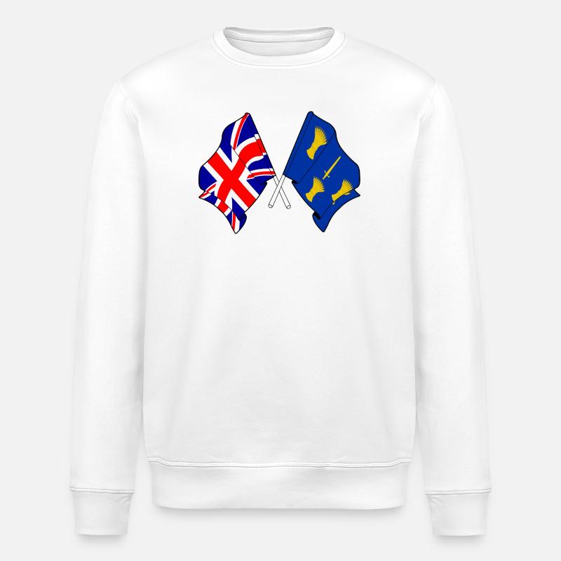 Cheshire &amp; Great Britain Flags - Stanley/Stella ROLLER Unisex Organic Sweatshirt - white