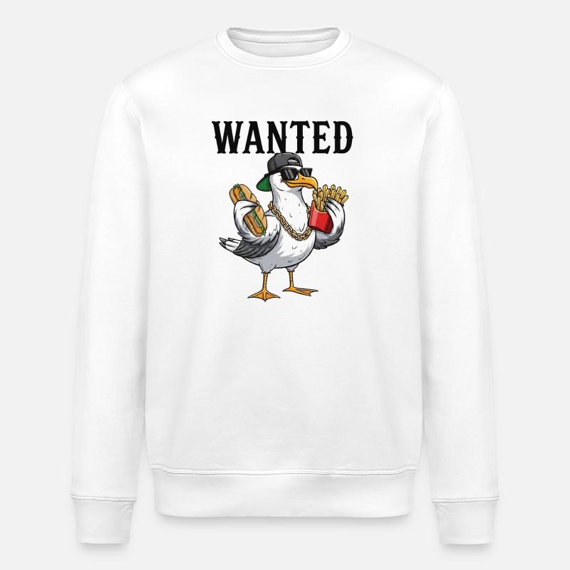 Gesuchte Möwe Mit Pommes Und Fischbrötchen - Stanley/Stella Unisex Bio-Sweatshirt ROLLER - Weiß