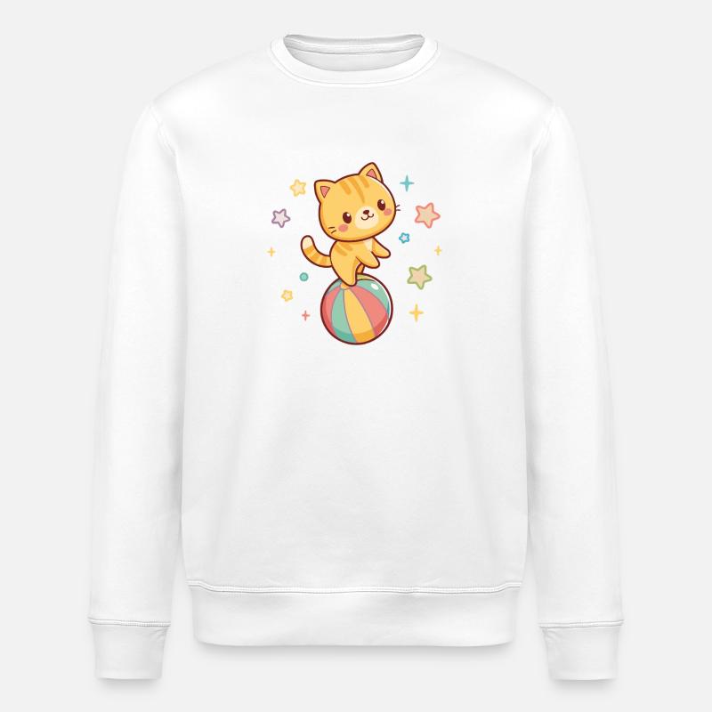 Chaton acrobate sur balle arc-en-ciel - Sweat bio ROLLER Stanley/Stella Unisexe - blanc