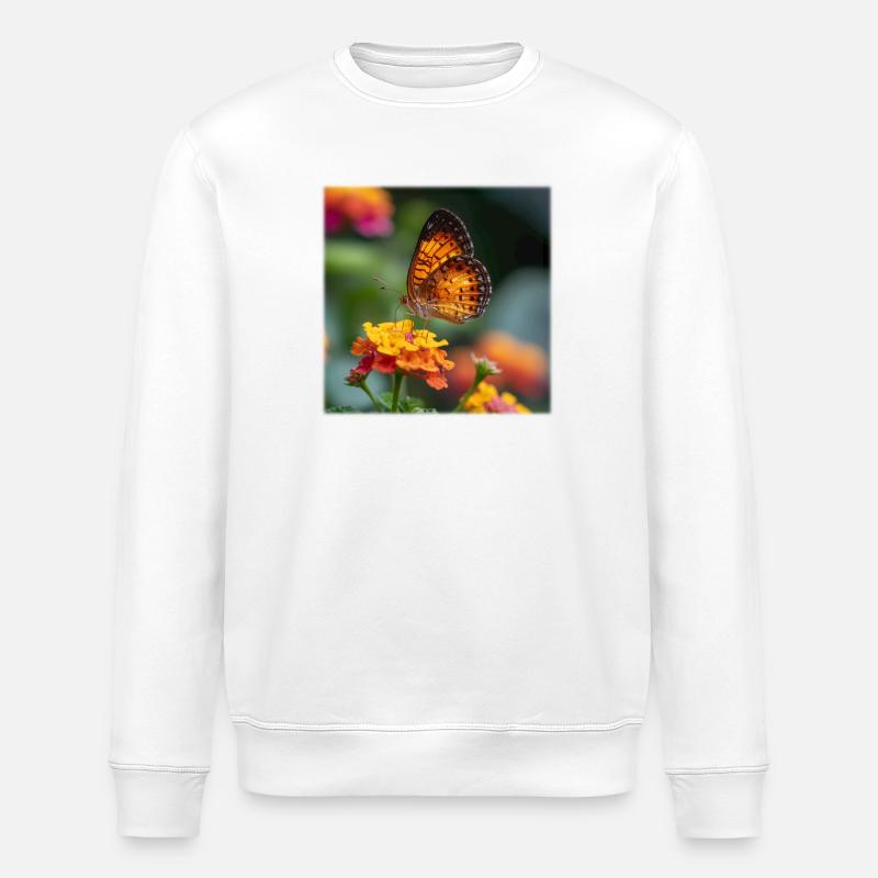 Papillon doré sur fleur éclatante - Sweat bio ROLLER Stanley/Stella Unisexe - blanc