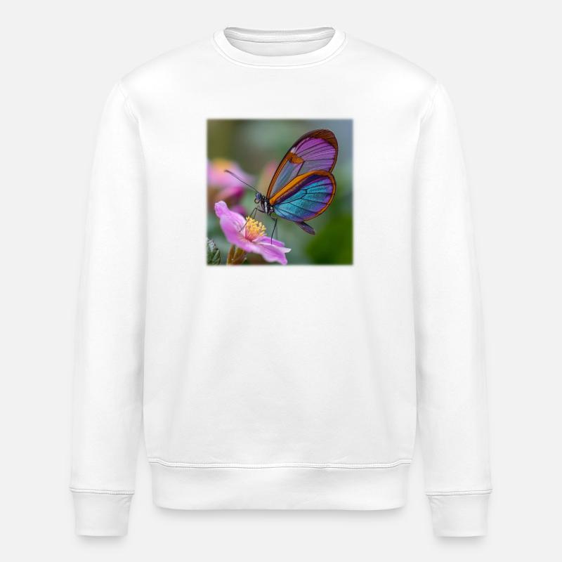 Papillon iridescent sur fleur délicate - Sweat bio ROLLER Stanley/Stella Unisexe - blanc