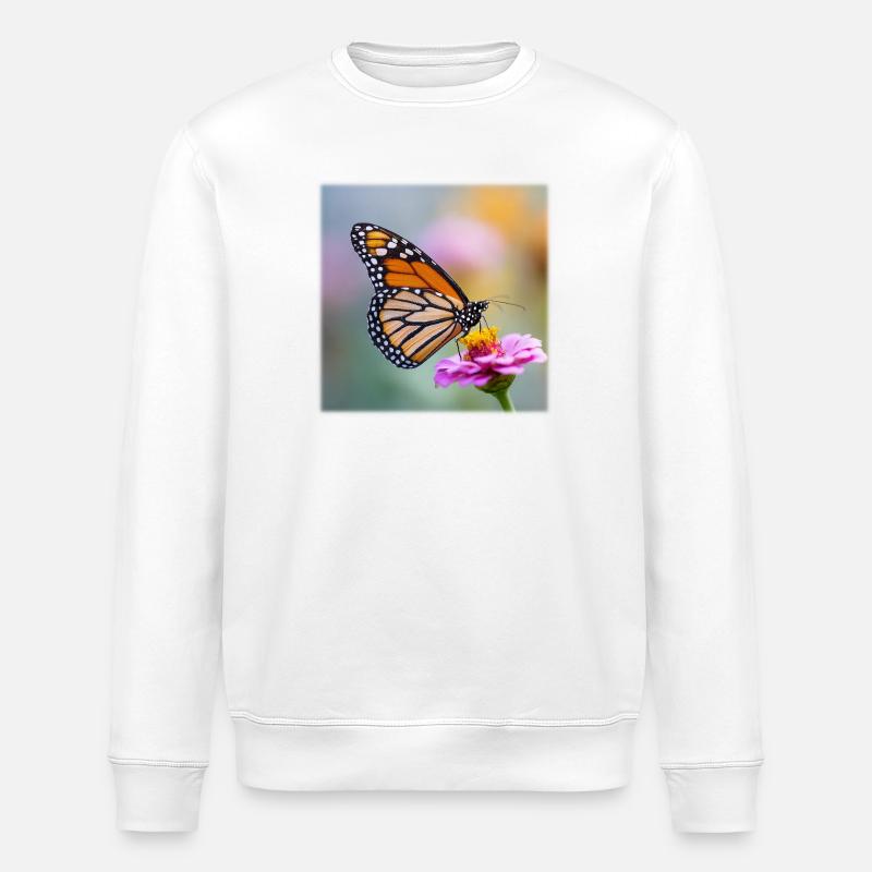 Papillon monarque sur Verbena Macro - Sweat bio ROLLER Stanley/Stella Unisexe - blanc