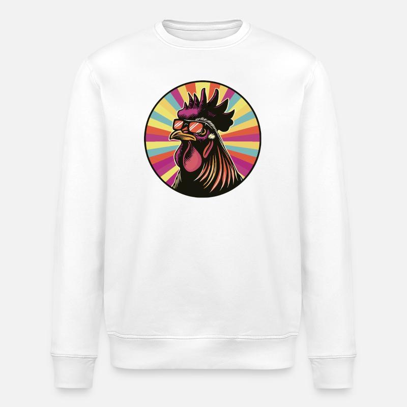 Rooster Pop-Art mit Sonnenbrille - Stanley/Stella Unisex Bio-Sweatshirt ROLLER - Weiß