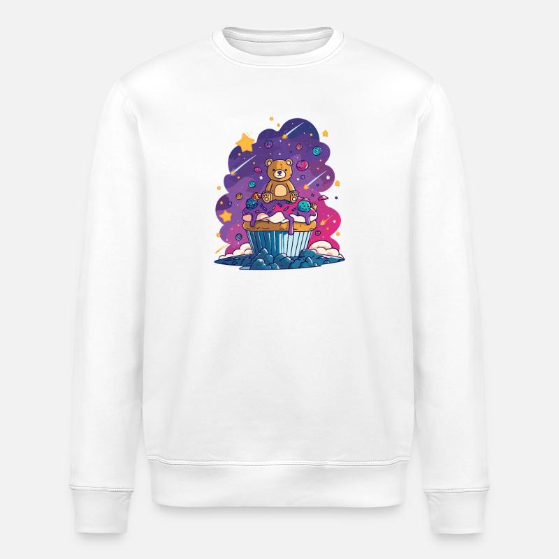 Teddybär Cupcake im Kosmos - Stanley/Stella Unisex Bio-Sweatshirt ROLLER - Weiß
