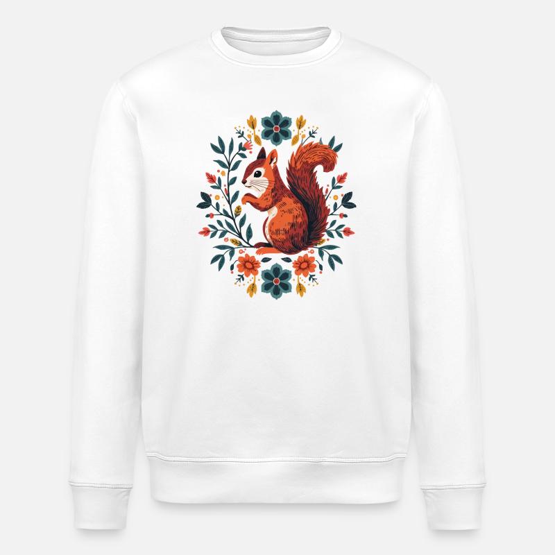 Eichhörnchen im Blumenkranz - Stanley/Stella Unisex Bio-Sweatshirt ROLLER - Weiß