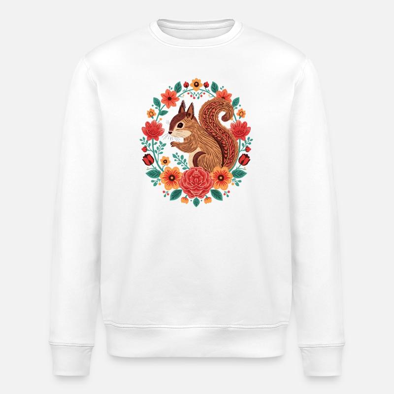 Écureuil dans le cercle de fleurs - Sweat bio ROLLER Stanley/Stella Unisexe - blanc