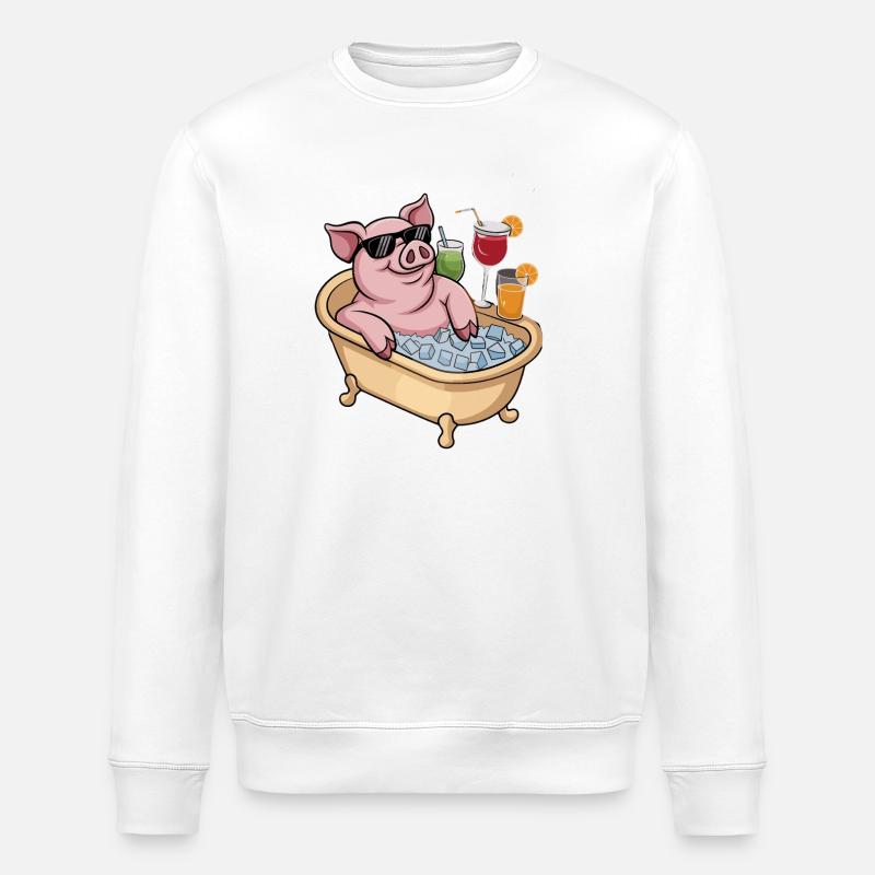  Chillendes Schwein In Eiswanne Mit Cocktails - Stanley/Stella Unisex Bio-Sweatshirt ROLLER - Weiß