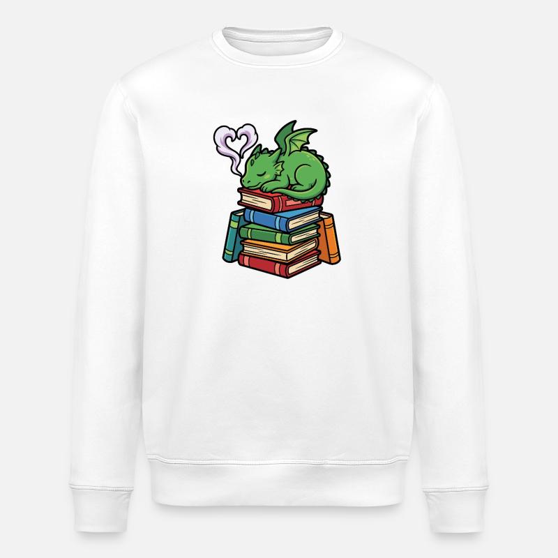 Süßes Buch-Drachen-Lese-Fantasie-Geschenk - Stanley/Stella Unisex Bio-Sweatshirt ROLLER - Weiß
