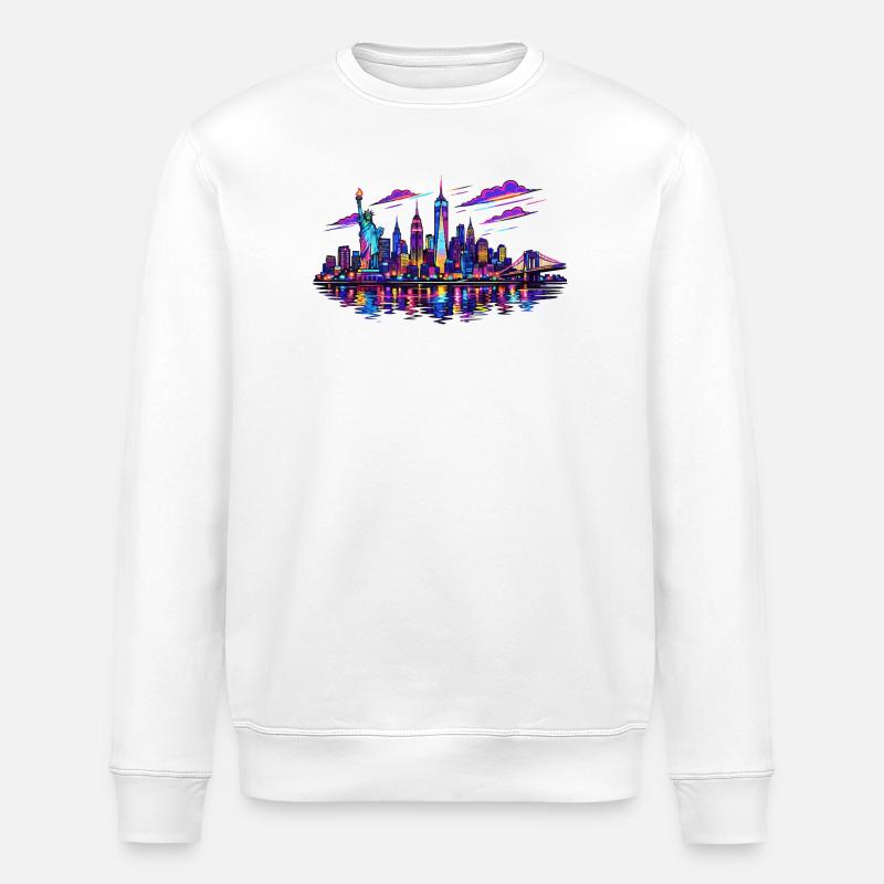 NYC Neon Skyline Reflection - Stanley/Stella ROLLER Unisex Organic Sweatshirt - white