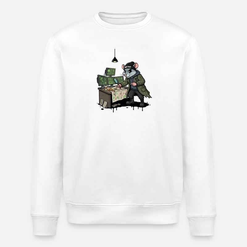 Hacker-Ratte Detektiv Deep-State Spurensuche - Stanley/Stella Unisex Bio-Sweatshirt ROLLER - Weiß