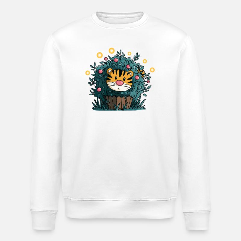 Tigre dans le buisson fleuri - Sweat bio ROLLER Stanley/Stella Unisexe - blanc