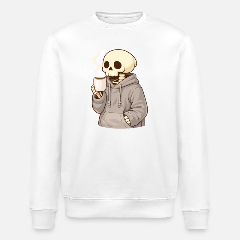 Cozy skeleton with cup – Quiet moment - Stanley/Stella ROLLER Unisex Organic Sweatshirt - white