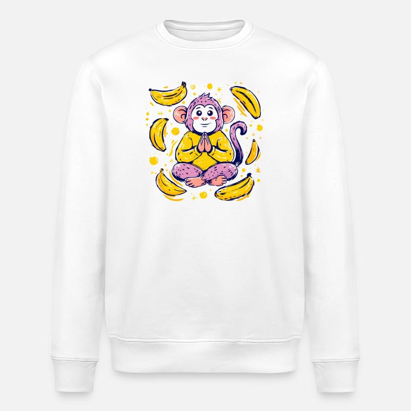 Meditierender Affe mit Bananen - Stanley/Stella Unisex Bio-Sweatshirt ROLLER - Weiß