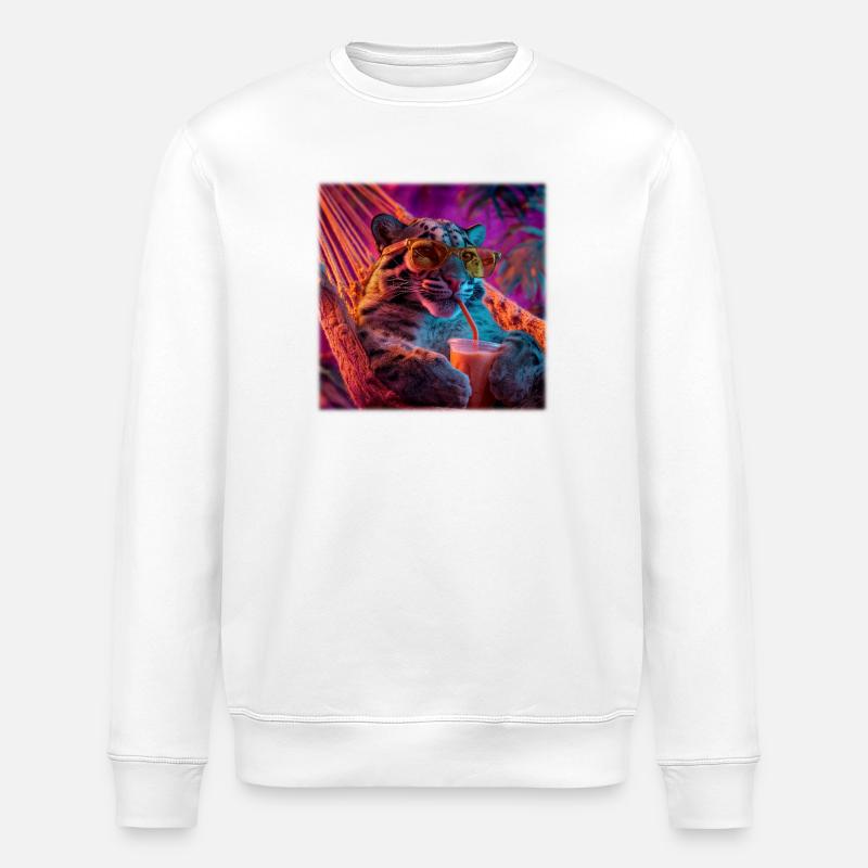 Chilliger Leopard Hängematte Neon Style - Stanley/Stella Unisex Bio-Sweatshirt ROLLER - Weiß