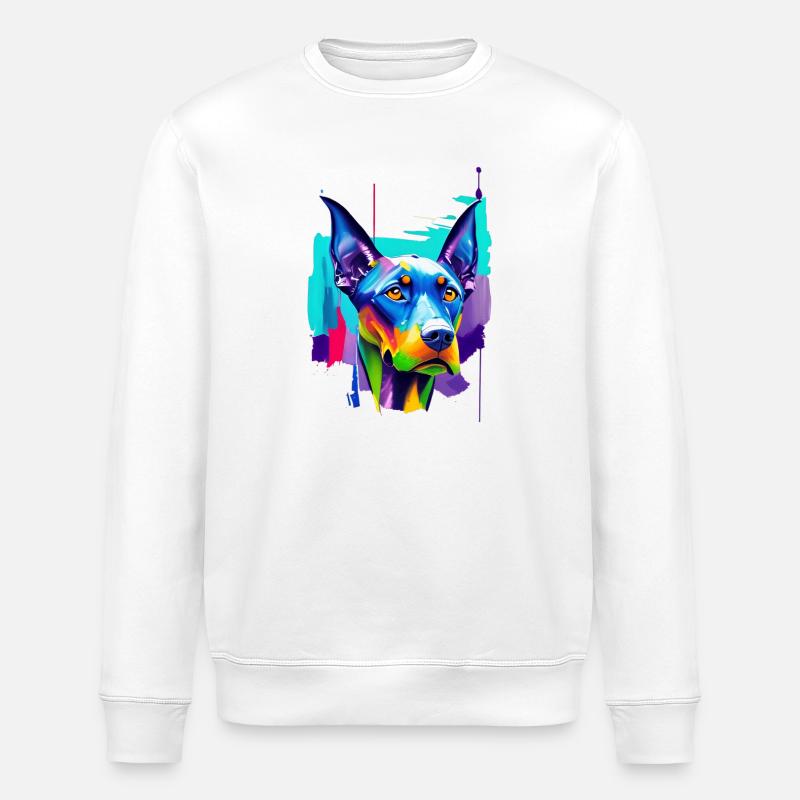 Buntes Dobermann-Pinscher Pop-Art-Porträt - Stanley/Stella Unisex Bio-Sweatshirt ROLLER - Weiß